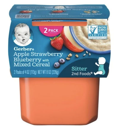 Nestle Gerber Apple Strawberry Blueberry Mixed cereal baby food and organic products
