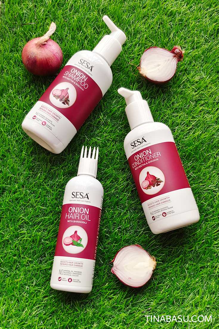 Sesa Onion Hair Care Range Review - sesa hair oil, onion shampoo, onion conditioner 